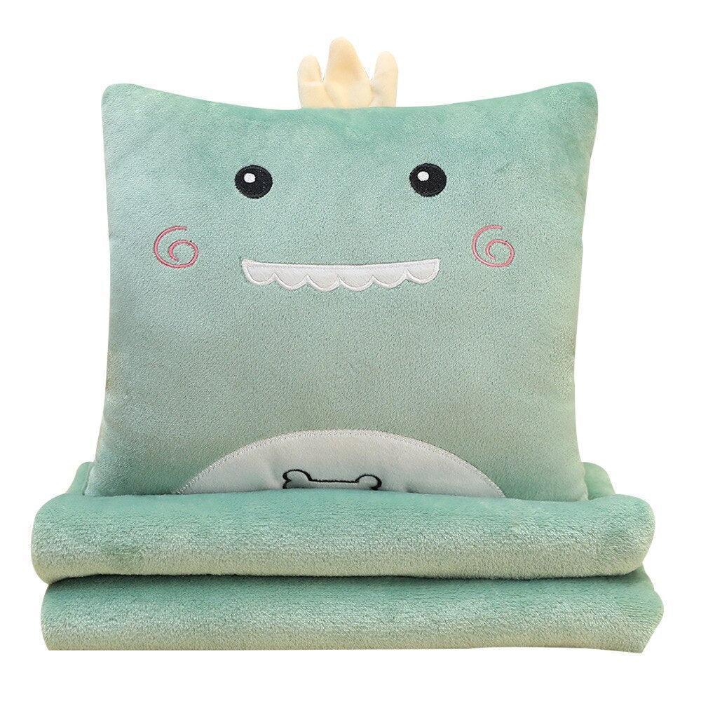 Adorable Stuffed Animal Cat, Dog & Dinosaur Plush Toy Cushion with Blanket - Image 2