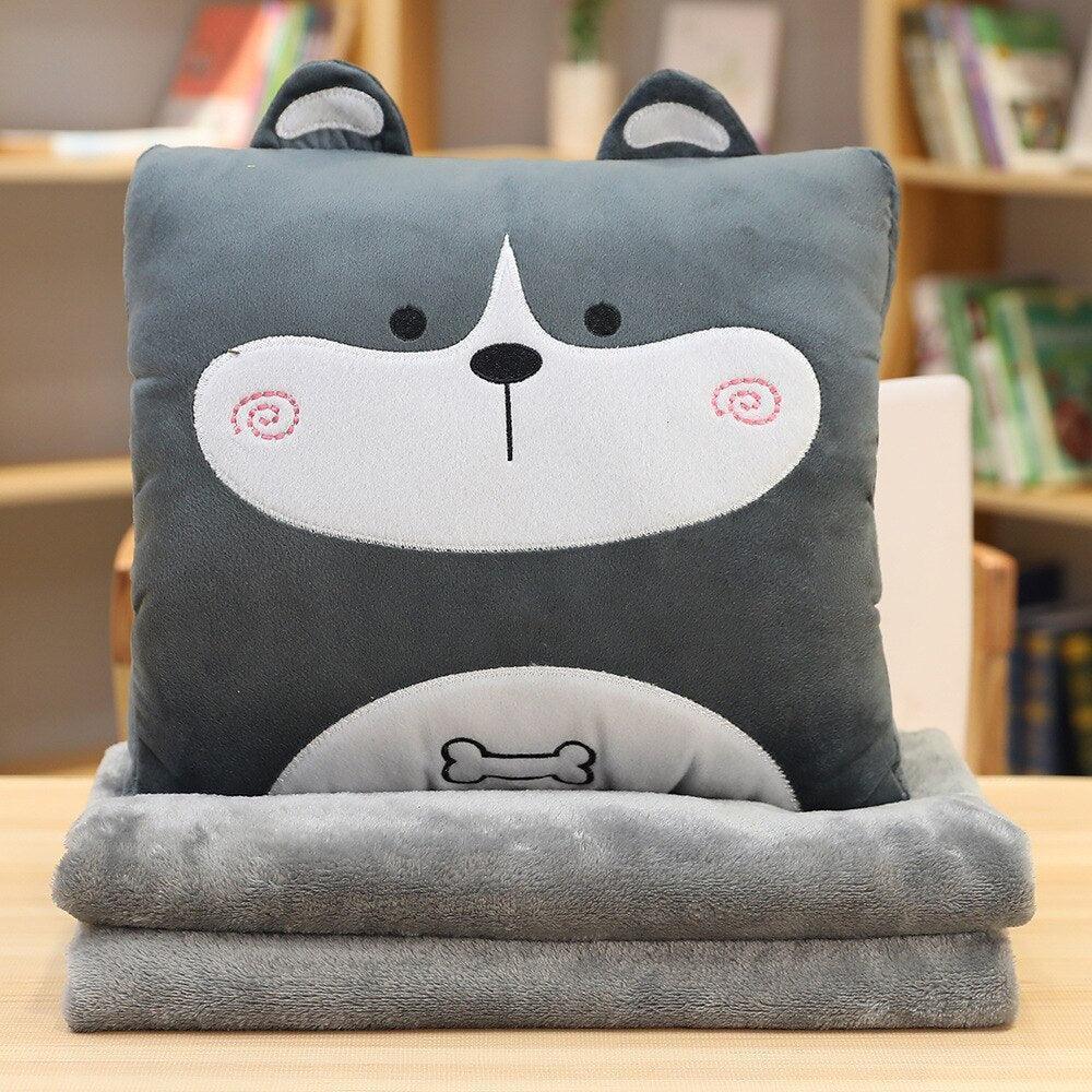 Adorable Stuffed Animal Cat, Dog & Dinosaur Plush Toy Cushion with Blanket - Image 5