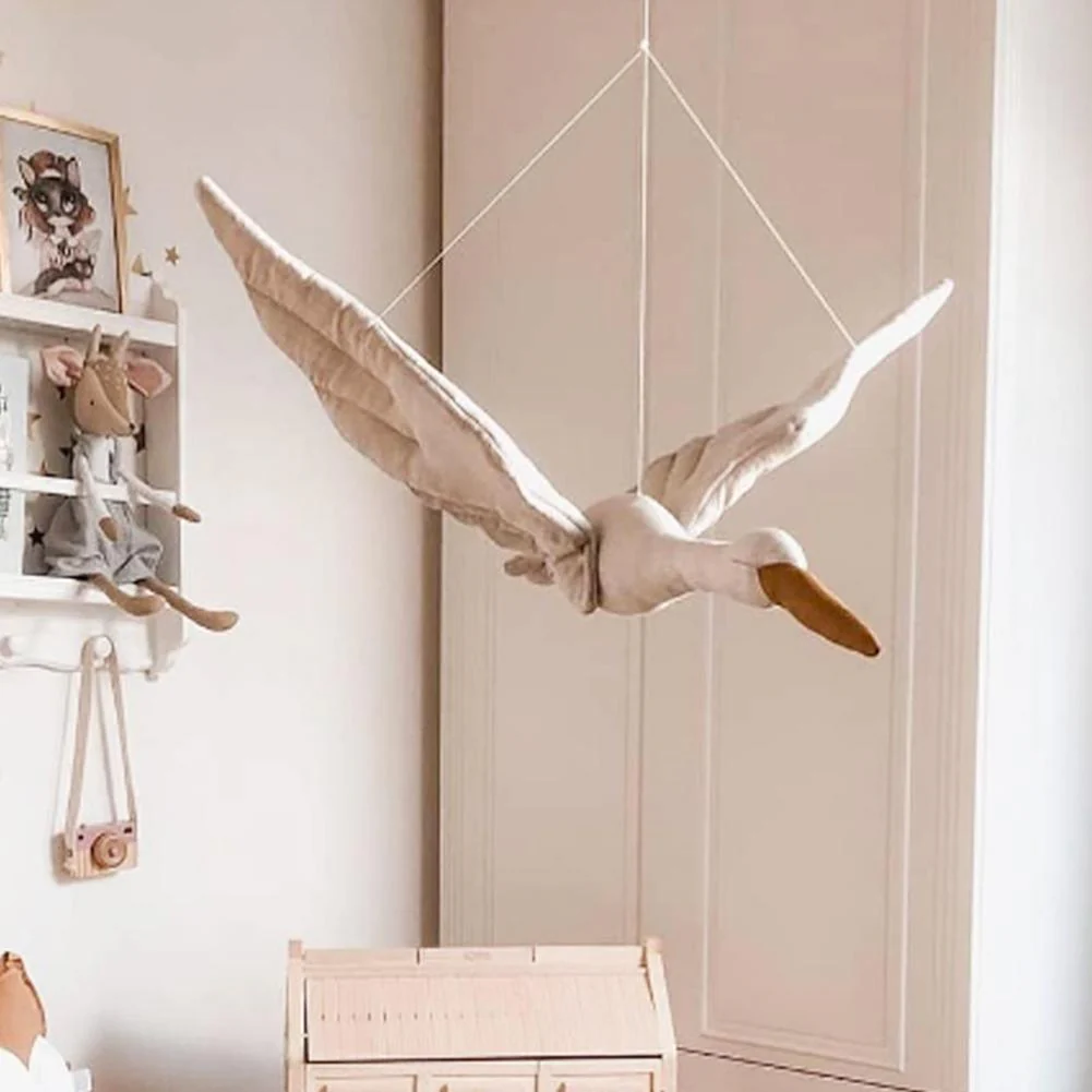 Cotton Line Wall Hanging Swan Plush Stuffed Doll Nursery Room Pendant
