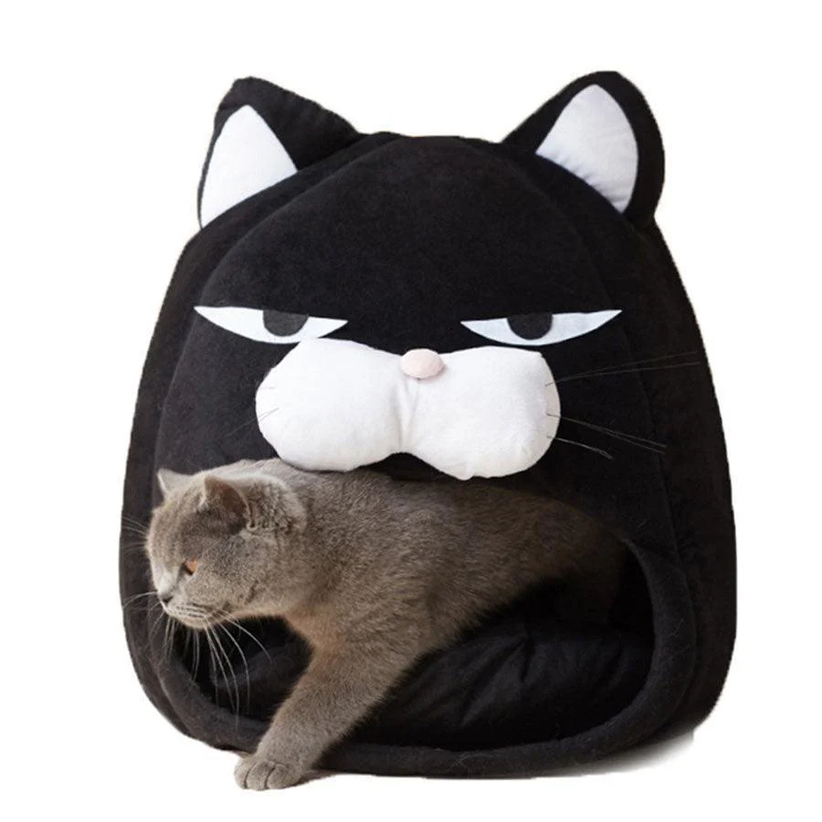 Cozy Tuxedo Kitty Plush Cat Bed