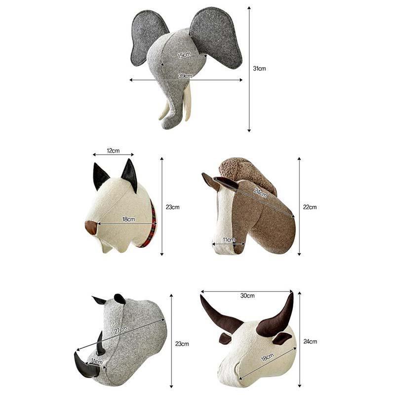 Elephant Dog Horse Rhino Buffalo Head Wall Mount Artwork Decor Plush Doll - Image 4