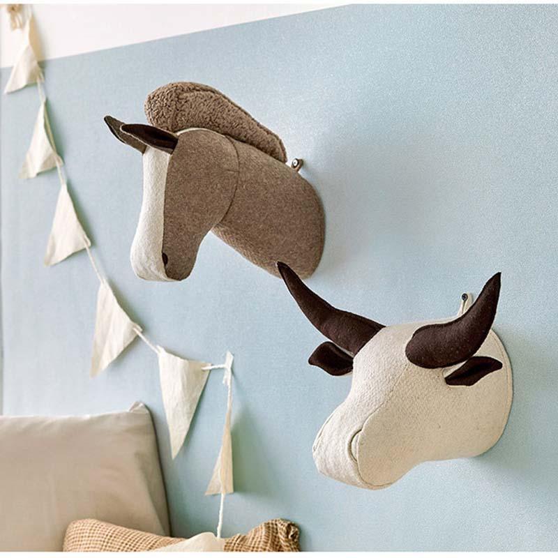 Elephant Dog Horse Rhino Buffalo Head Wall Mount Artwork Decor Plush Doll - Image 6