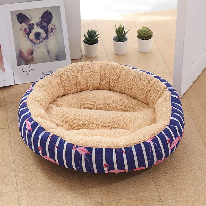 Flamingo Pattern Fluffy Round Plush Dog Beds for Small Dogs - Image 3