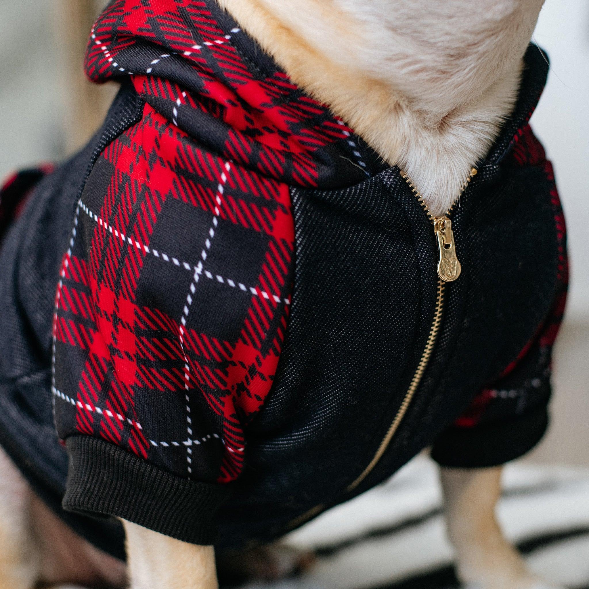 Frenchie Dog Hoodie - Red Tartan - Image 6