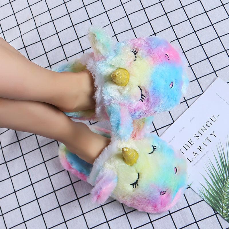 Kawaii Rainbow Unicorn Plush Slippers - Image 9