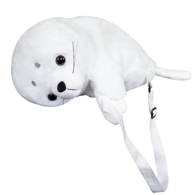 Kawaii White Seal Plush Toy Backpack - Image 2