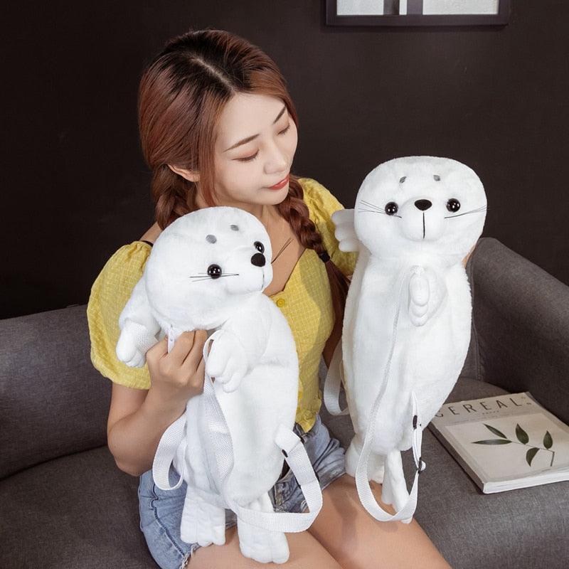 Kawaii White Seal Plush Toy Backpack - Image 6