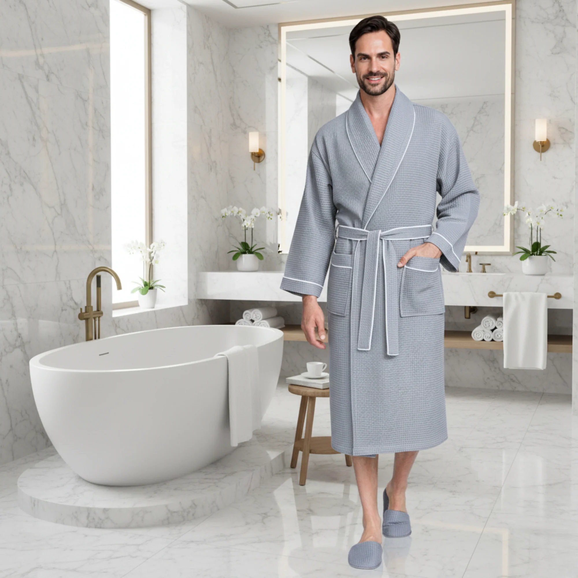 Premium Waffle Piping Robe for Men - Image 11
