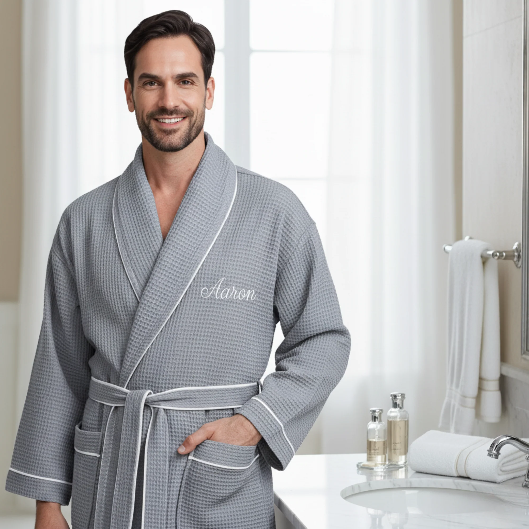 Premium Waffle Piping Robe for Men - Image 34