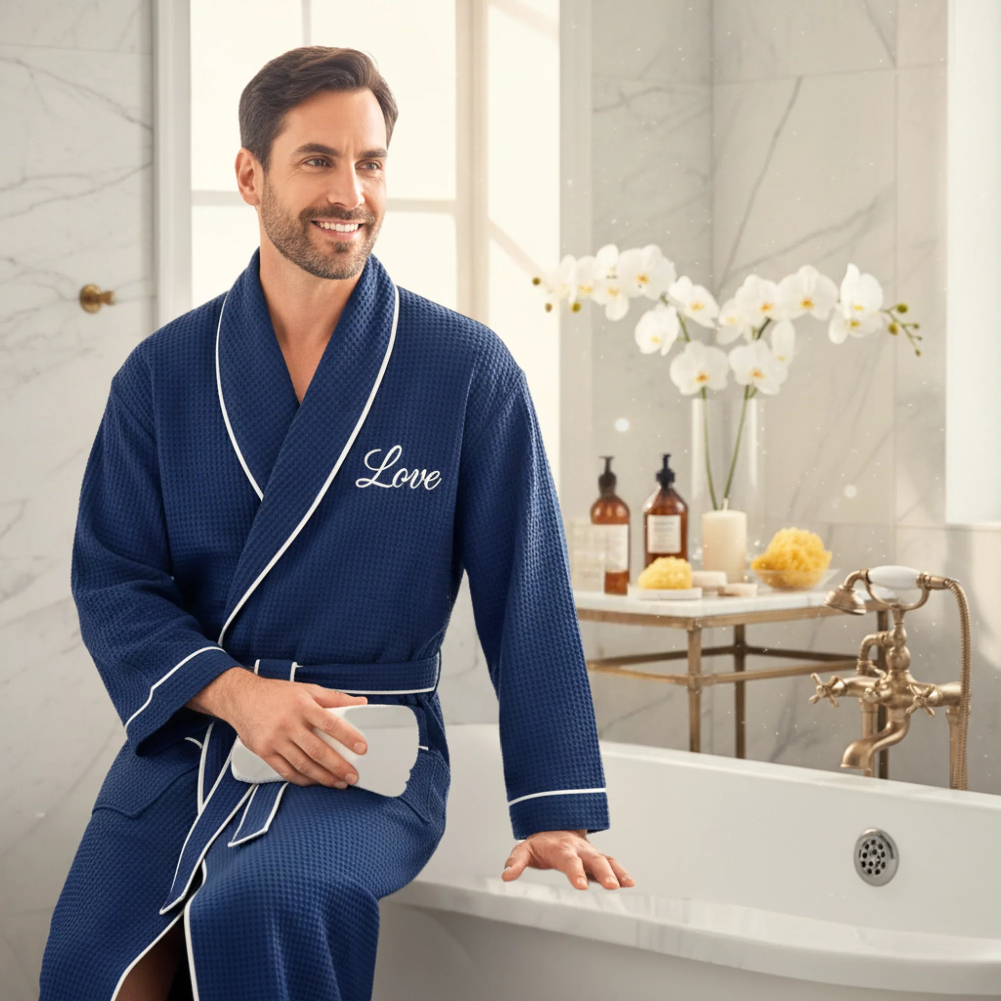 Premium Waffle Piping Robe for Men - Image 37