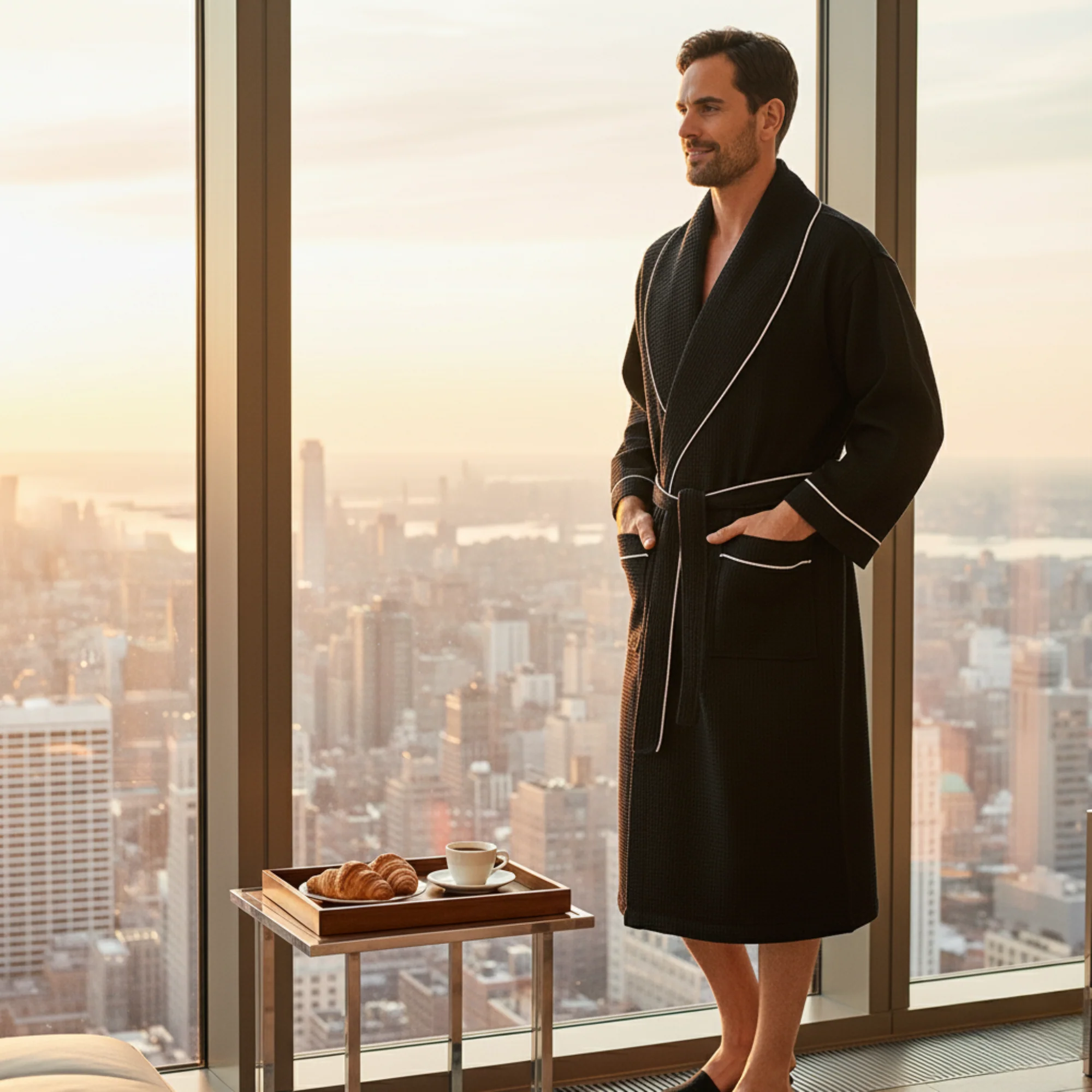 Premium Waffle Piping Robe for Men - Image 9