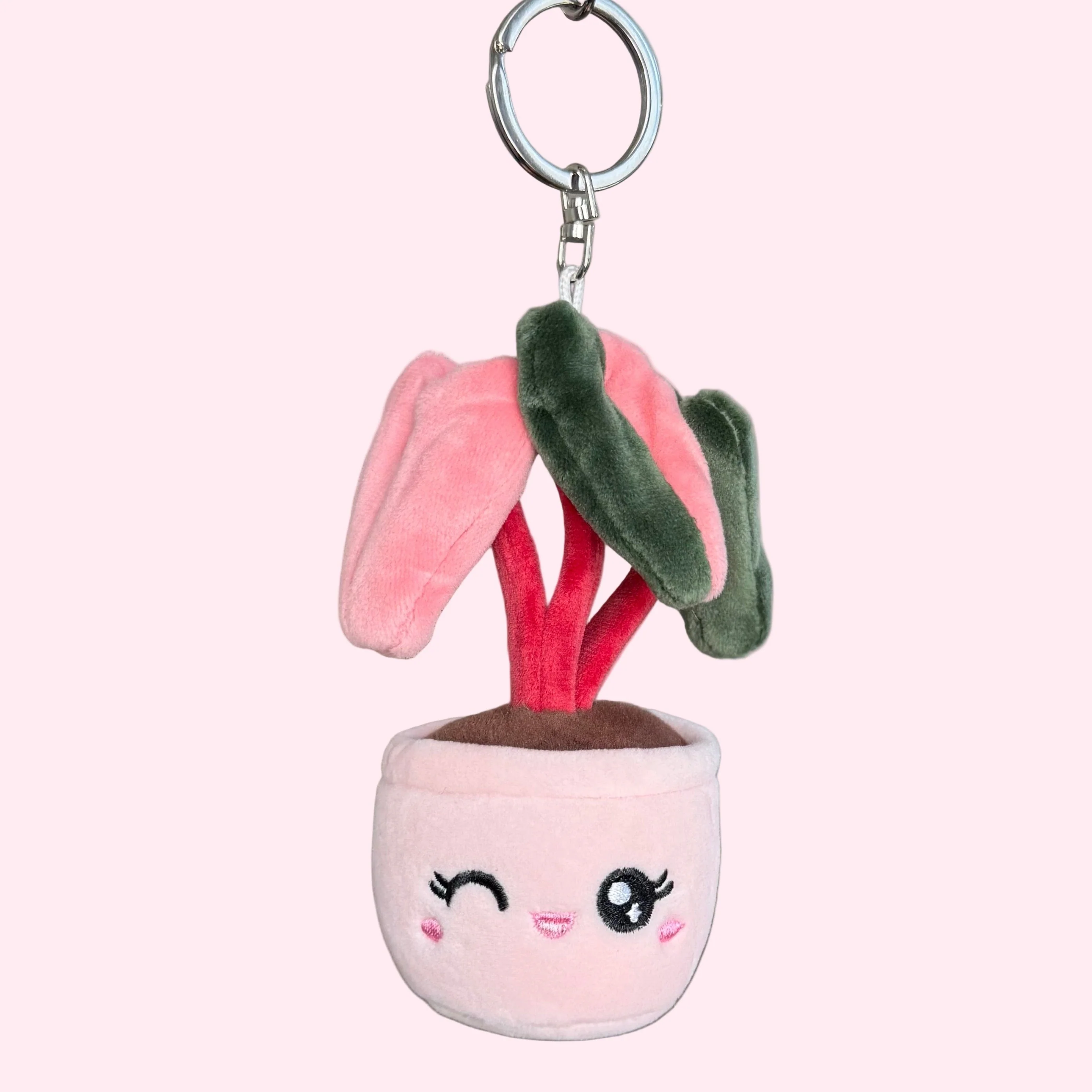 Pink Princess Philodendron Plush Keychain – 5" Plant Bag Charm - Image 2