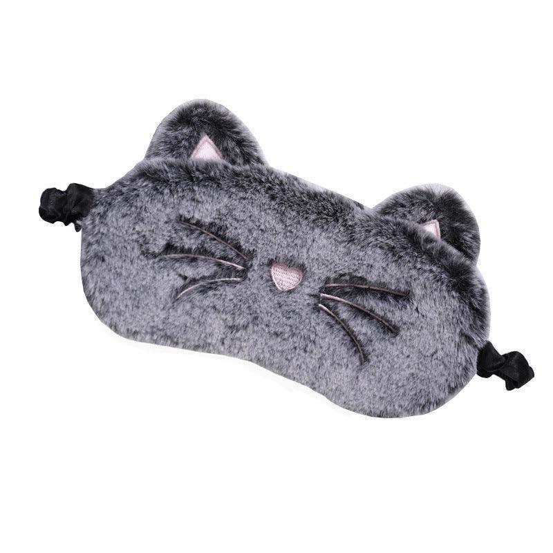 Plush Cute Grey Cat Eye Sleeping Mask - Image 3