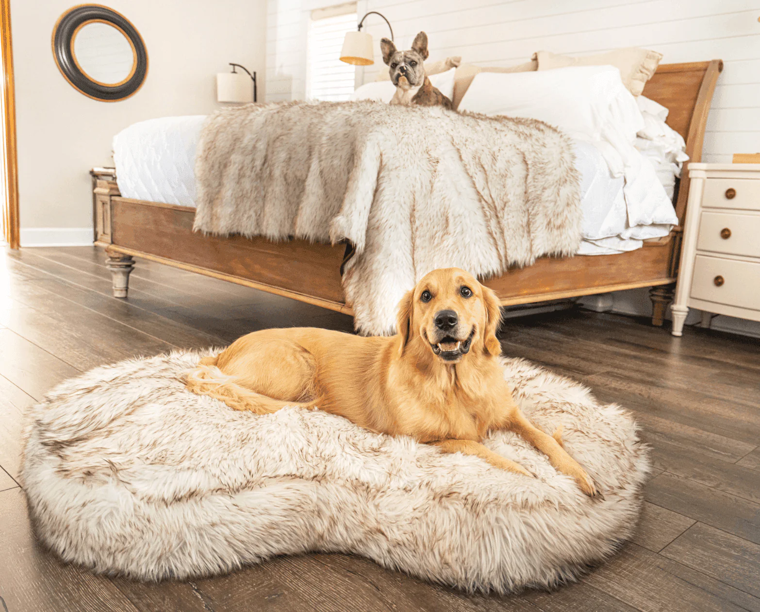 PupCloud™ Faux Fur Memory Foam Dog Bed - Curve White - Image 6