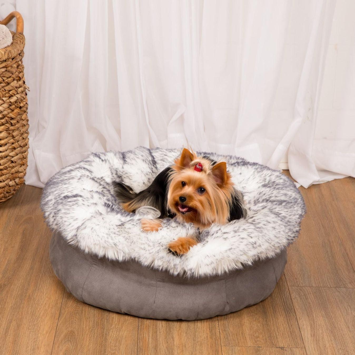 PupPouf™ Luxe Faux Fur Donut Dog Bed - Ultra Plush Arctic Fox - Image 5