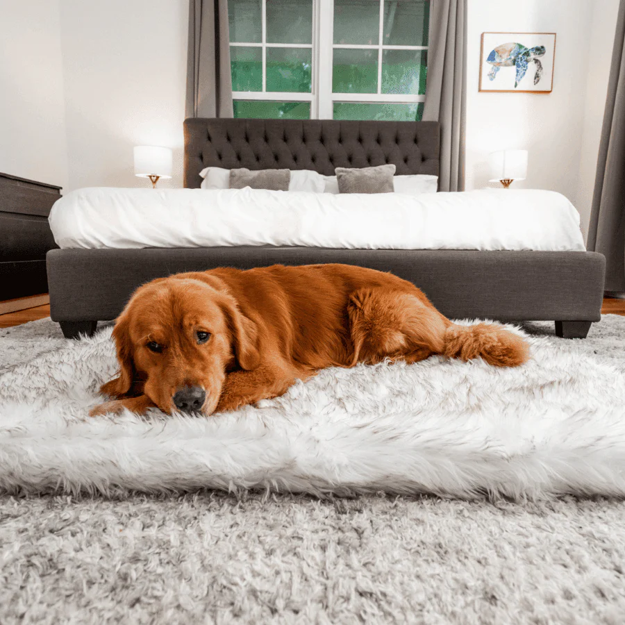 PupRug™ Faux Fur Orthopedic Dog Bed - Rectangle White with Brown Accents - Image 8