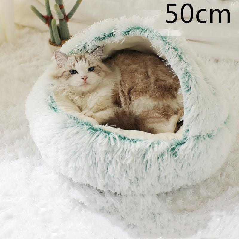 Round Half Open Warm and Soft Plush Cat Bed - Image 22