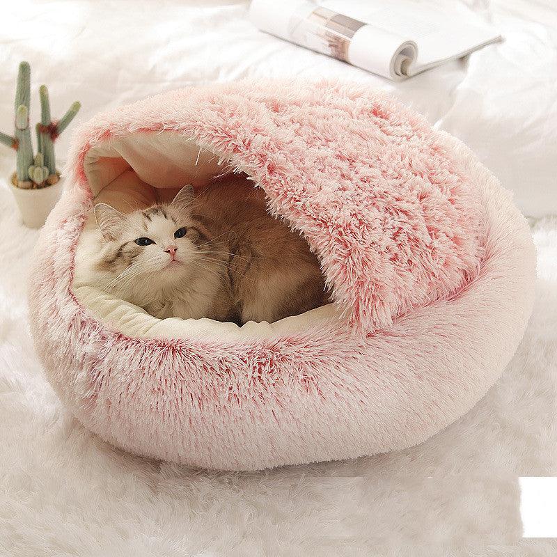 Round Half Open Warm and Soft Plush Cat Bed - Image 23