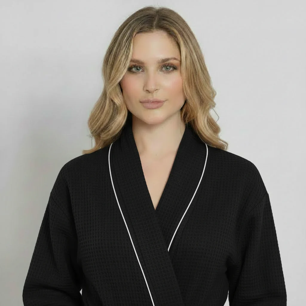 Women’s Waffle Piping Bathrobe – Lightweight Spa-Style Comfort - Image 17