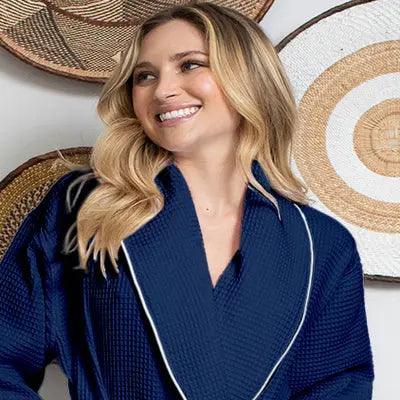 Women’s Waffle Piping Bathrobe – Lightweight Spa-Style Comfort - Image 29