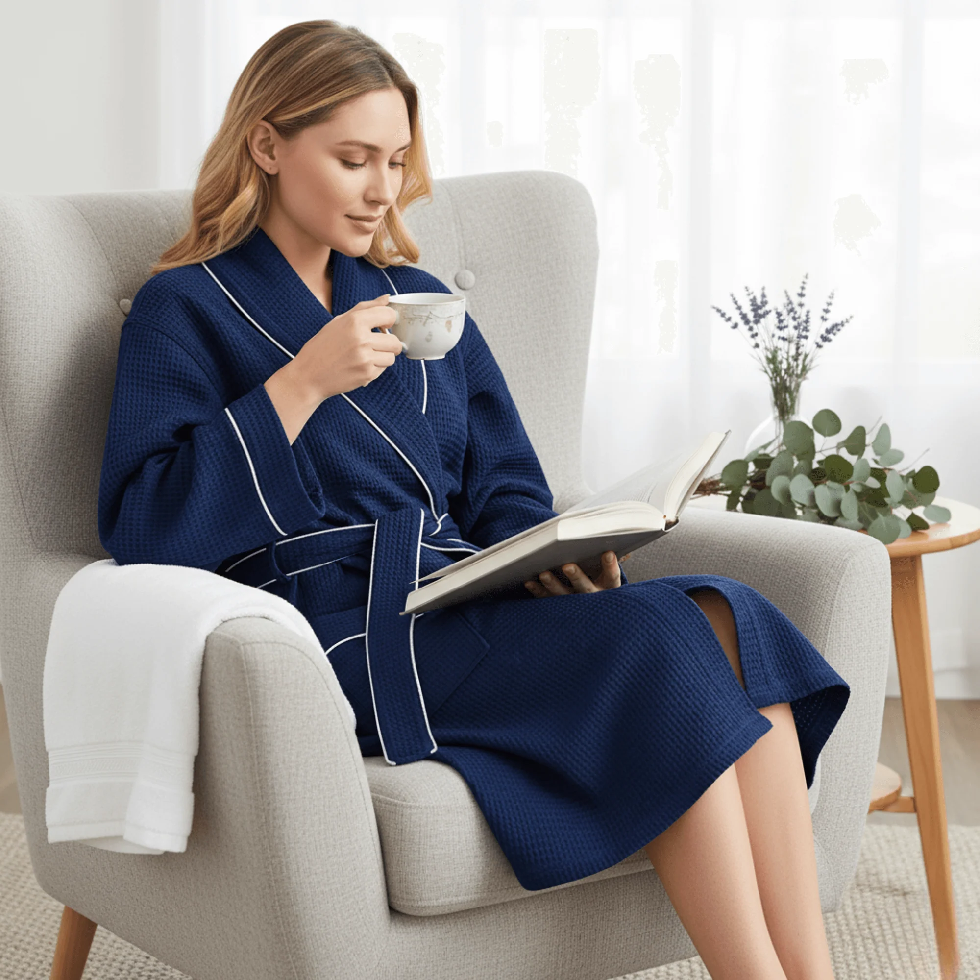 Knee-Length Waffle Robe for Women - Image 87